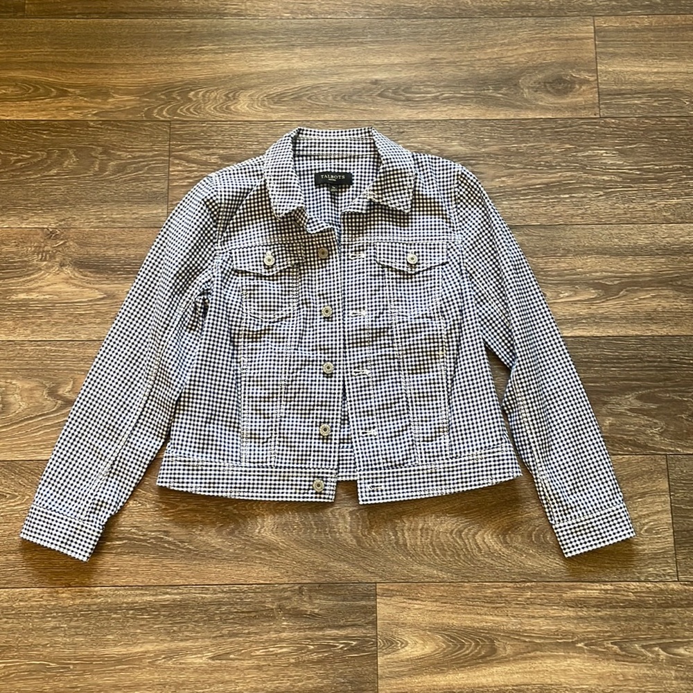 Talbots Navy Gingham Buffalo Check Lightweight Jacket in Size Small Petite
